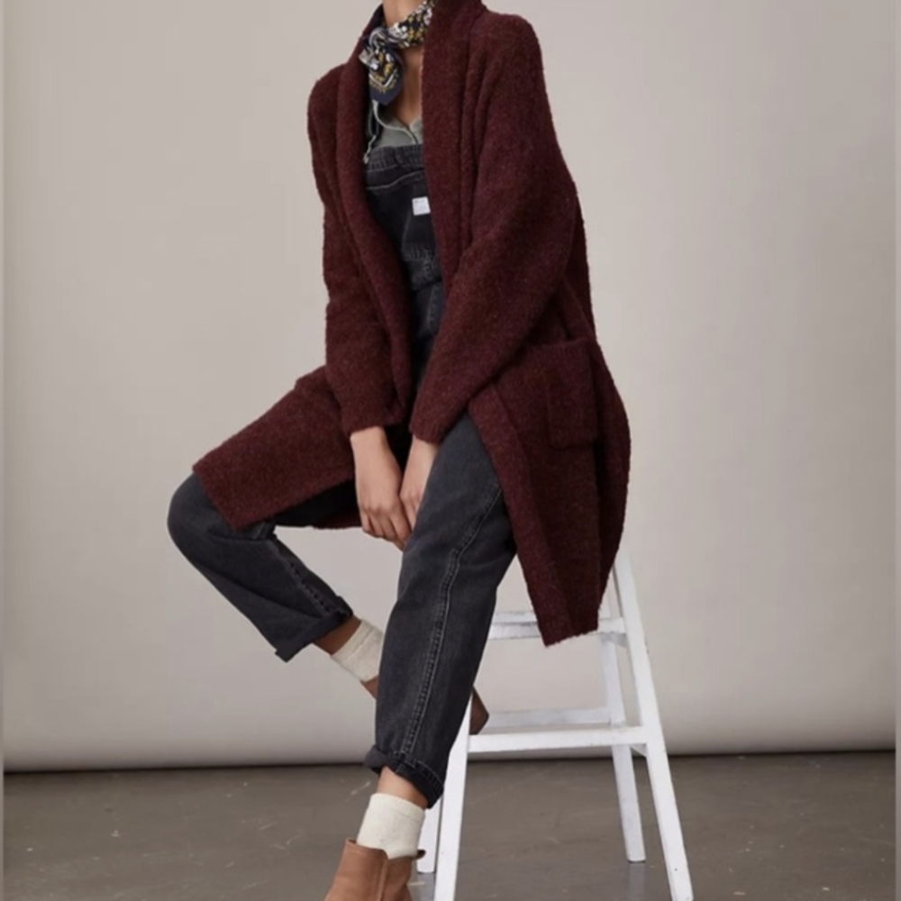 Anthropologie Cozy Burgundy Open-Front Sweater